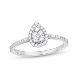 Multi-Diamond Pear-Shaped Halo Promise Ring 1/4 ct tw 10K White Gold