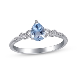 Pear-Shaped Aquamarine & Diamond Accent Ring Sterling Silver
