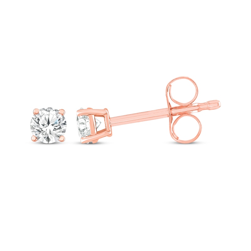 Main Image 3 of Round-Cut Diamond Solitaire Stud Earrings 1/10 ct tw 14K Rose Gold (I/I2)