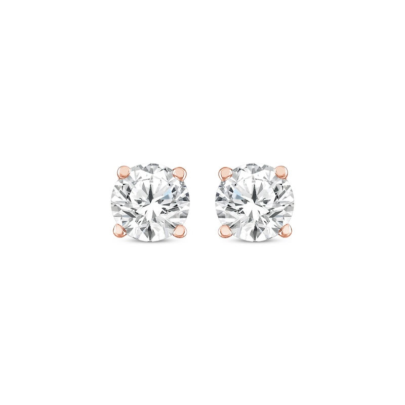 Main Image 2 of Round-Cut Diamond Solitaire Stud Earrings 1/2 ct tw 14K Rose Gold (I/I2)