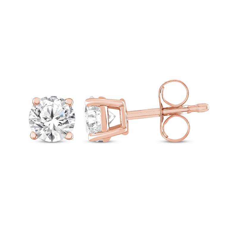 Main Image 3 of Round-Cut Diamond Solitaire Stud Earrings 1/2 ct tw 14K Rose Gold (I/I2)