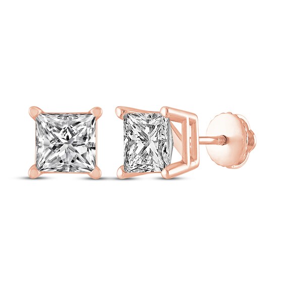 Princess-Cut Diamond Solitaire Stud Earrings 1 ct tw 14K Rose Gold (I/I2)