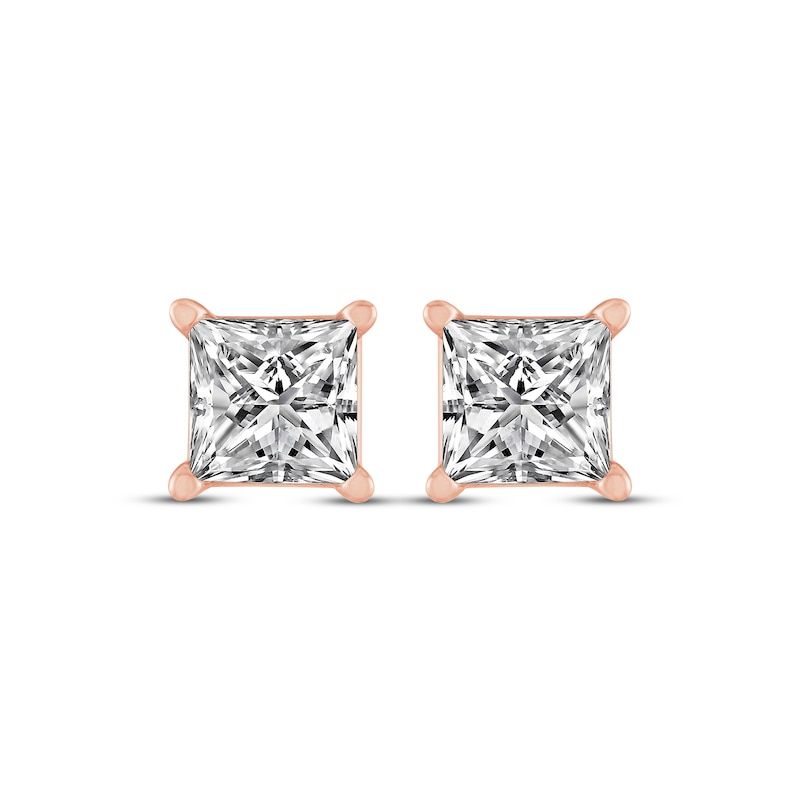 Main Image 2 of Princess-Cut Diamond Solitaire Stud Earrings 1 ct tw 14K Rose Gold (I/I2)