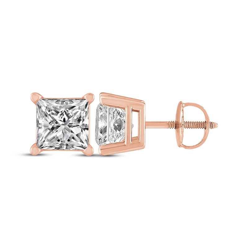 Main Image 3 of Princess-Cut Diamond Solitaire Stud Earrings 1 ct tw 14K Rose Gold (I/I2)