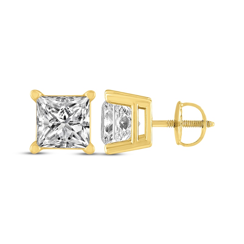 Main Image 3 of Princess-Cut Diamond Solitaire Stud Earrings 1-1/2 ct tw 14K Yellow Gold (I/I2)