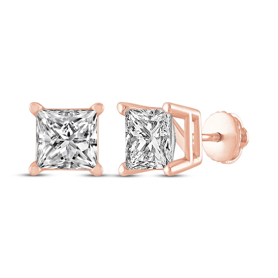 Princess-Cut Diamond Solitaire Stud Earrings 1-1/2 ct tw 14K Rose Gold (I/I2)