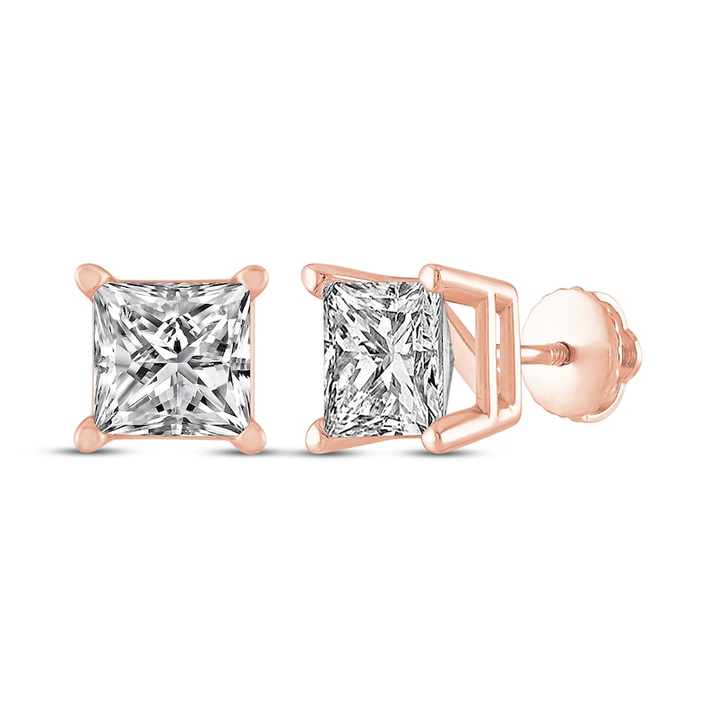 Main Image 1 of Princess-Cut Diamond Solitaire Stud Earrings 1-1/2 ct tw 14K Rose Gold (I/I2)