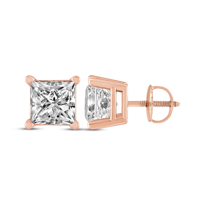 Main Image 3 of Princess-Cut Diamond Solitaire Stud Earrings 1-1/2 ct tw 14K Rose Gold (I/I2)