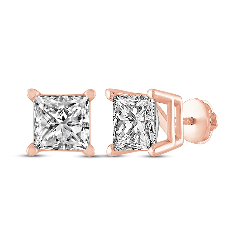 Main Image 1 of Princess-Cut Diamond Solitaire Stud Earrings 2 ct tw 14K Rose Gold (I/I2)