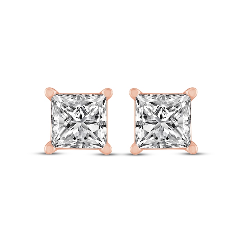 Main Image 2 of Princess-Cut Diamond Solitaire Stud Earrings 2 ct tw 14K Rose Gold (I/I2)