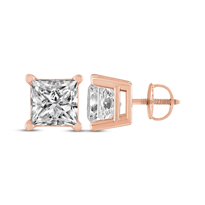 Main Image 3 of Princess-Cut Diamond Solitaire Stud Earrings 2 ct tw 14K Rose Gold (I/I2)