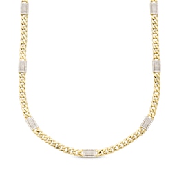 Men's Diamond Rectangle Link Solid Cuban Curb Chain Necklace 1-1/4 ct tw 10K Yellow Gold 20.25&quot;