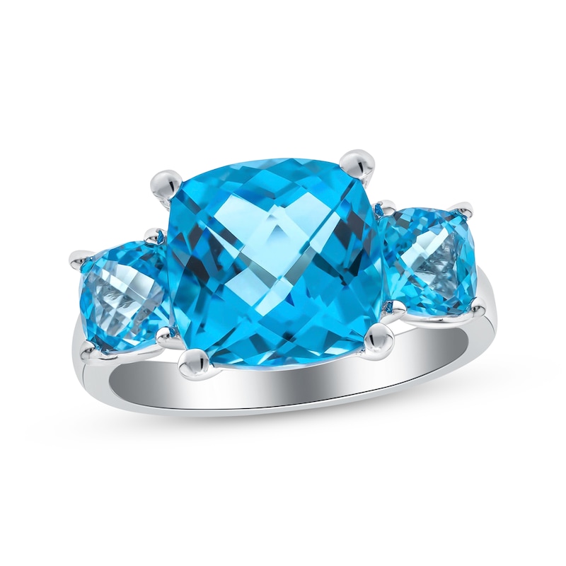 Cushion-Cut Sky & Swiss Blue Topaz Three-Stone Ring Sterling Silver