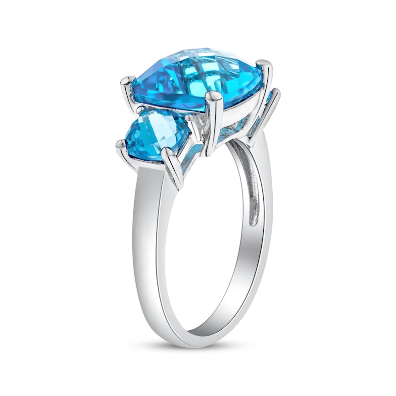 Cushion-Cut Sky & Swiss Blue Topaz Three-Stone Ring Sterling Silver