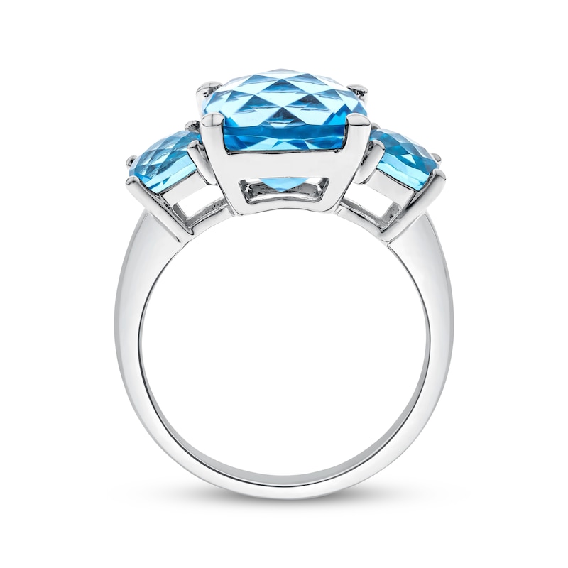 Cushion-Cut Sky & Swiss Blue Topaz Three-Stone Ring Sterling Silver