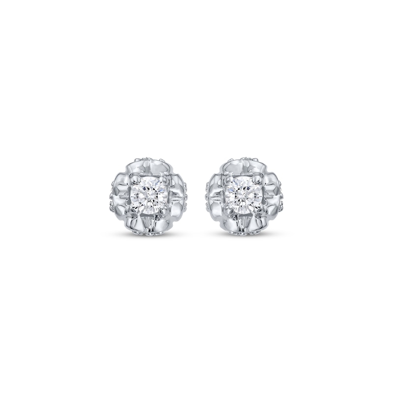 Main Image 2 of Round-Cut Diamond Solitaire Flower Earrings with Hearts 1/4 ct tw 10K White Gold (I/I3)