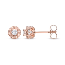 Round-Cut Diamond Solitaire Flower Earrings with Hearts 1/4 ct tw 10K Rose Gold (I/I3)