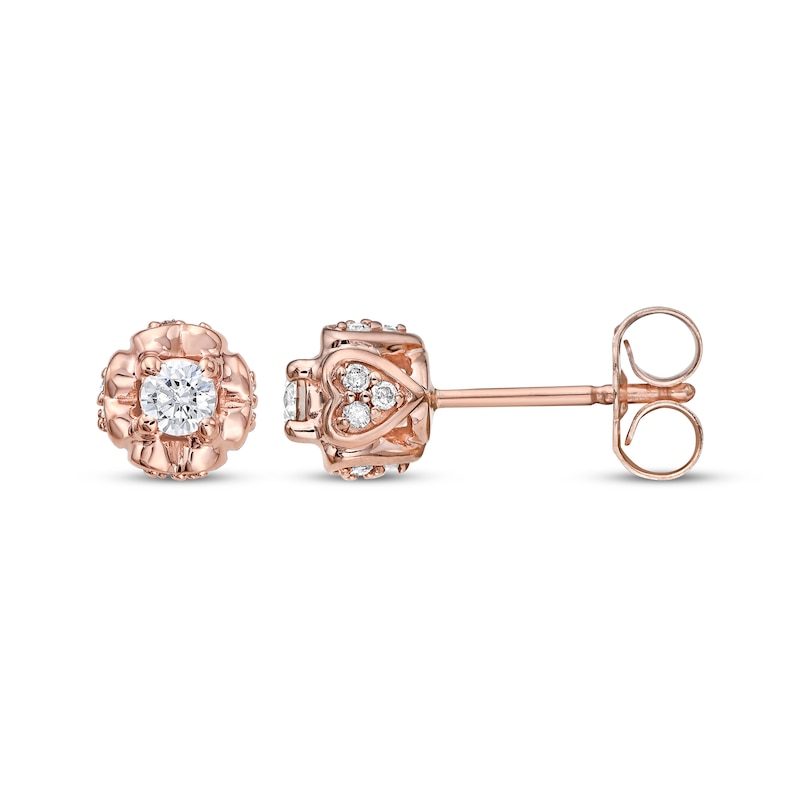 Main Image 1 of Round-Cut Diamond Solitaire Flower Earrings with Hearts 1/4 ct tw 10K Rose Gold (I/I3)