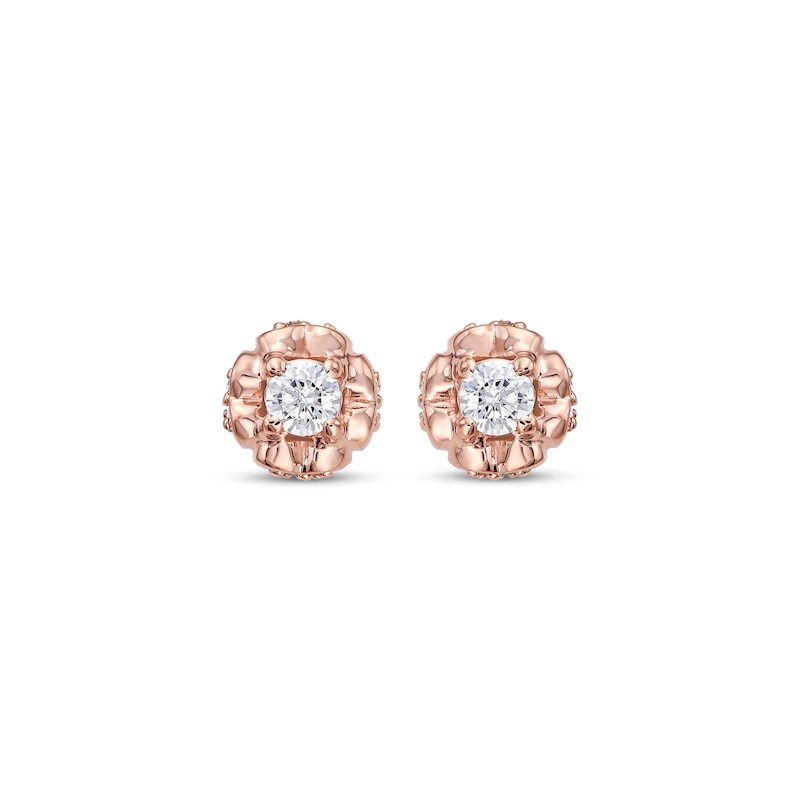 Main Image 2 of Round-Cut Diamond Solitaire Flower Earrings with Hearts 1/4 ct tw 10K Rose Gold (I/I3)