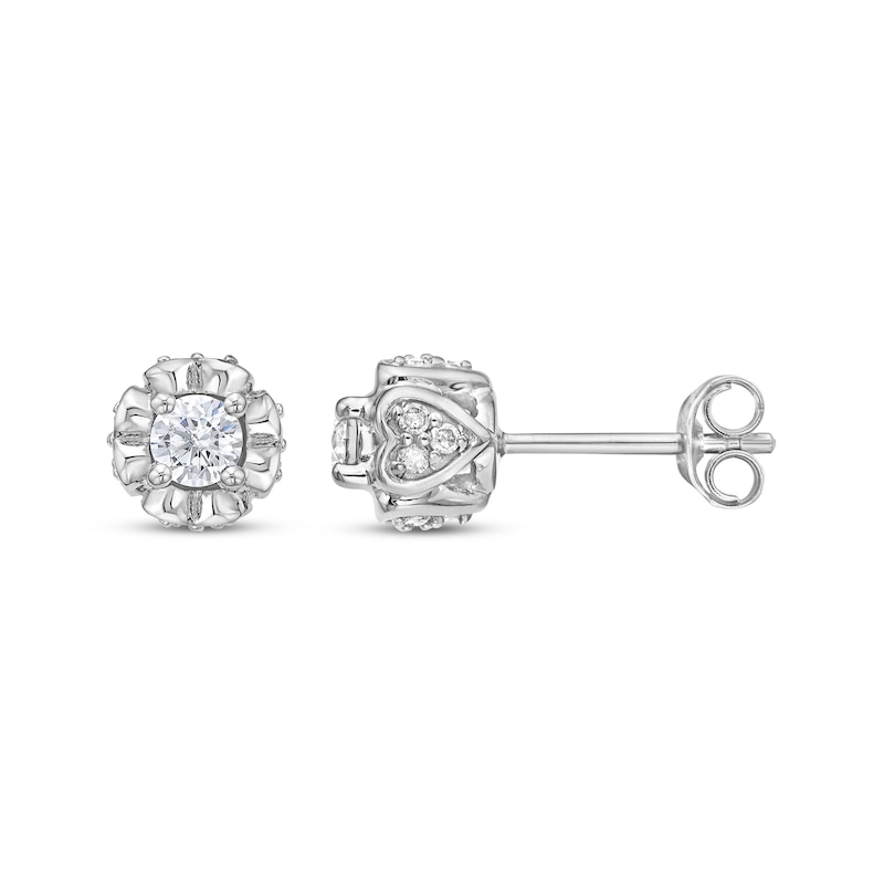 Main Image 1 of Round-Cut Diamond Solitaire Flower Earrings with Hearts 1/2 ct tw 10K White Gold (I/I3)