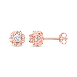 Round-Cut Diamond Solitaire Flower Earrings with Hearts 1/2 ct tw 10K Rose Gold (I/I3)