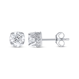 Diamond Solitaire Hidden Halo Stud Earrings 1 ct tw 10K White Gold (I/I3)