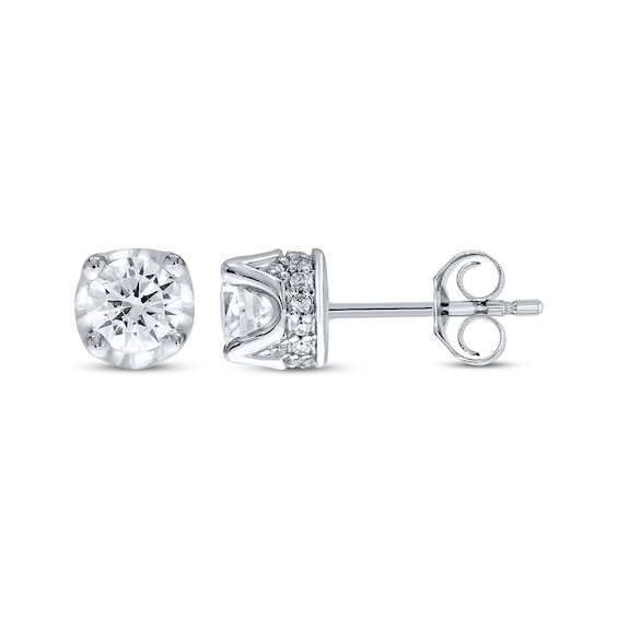 Diamond Solitaire Hidden Halo Stud Earrings 1 ct tw 10K White Gold (I/I3)