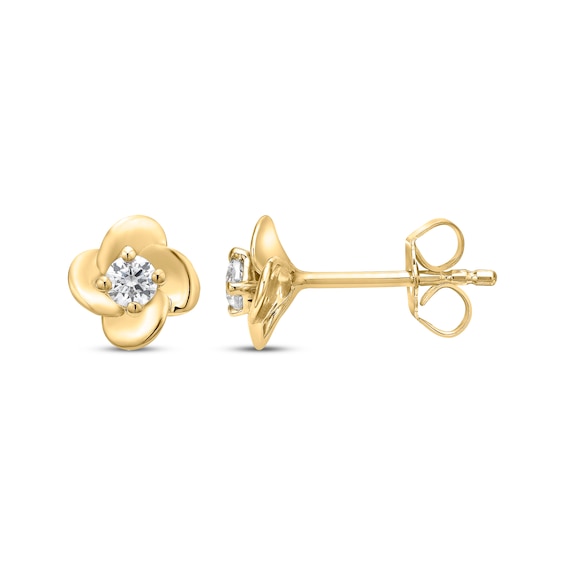 Round-Cut Diamond Solitaire Flower Earrings 1/5 ct tw 10K Yellow Gold (I/I3)