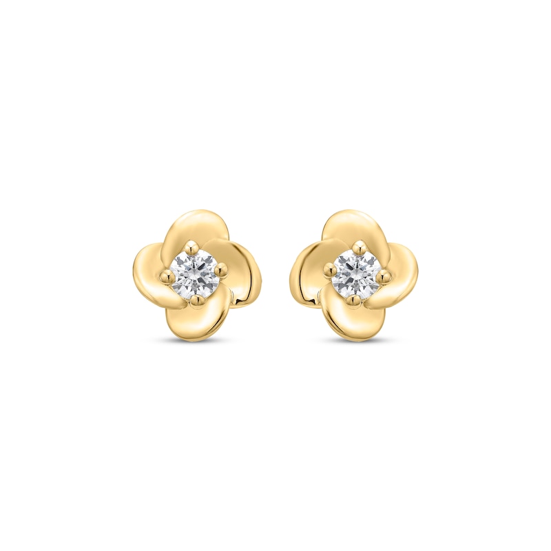 Main Image 2 of Round-Cut Diamond Solitaire Flower Earrings 1/5 ct tw 10K Yellow Gold (I/I3)