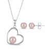 Thumbnail Image 1 of Pink Cultured Pearl Heart Necklace & Earrings Gift Set Sterling Silver