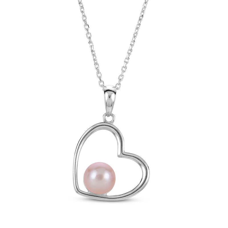 Main Image 2 of Pink Cultured Pearl Heart Necklace & Earrings Gift Set Sterling Silver