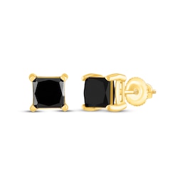 Princess-Cut Black Diamond Solitaire Stud Earrings 2 ct tw 10K Yellow Gold (I3)