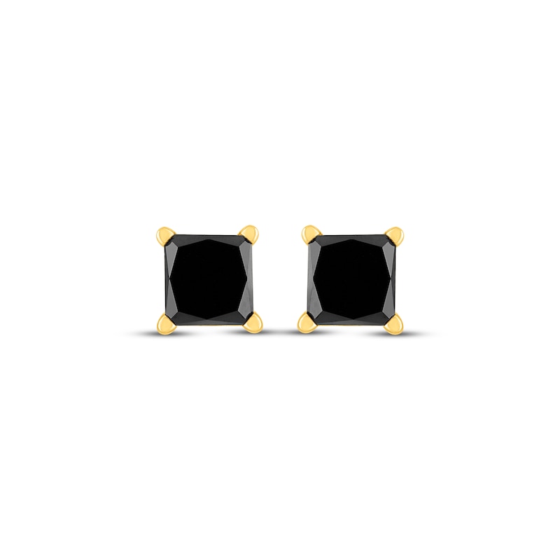 Princess-Cut Black Diamond Solitaire Stud Earrings 1-1/2 ct tw 10K Yellow Gold (I3)