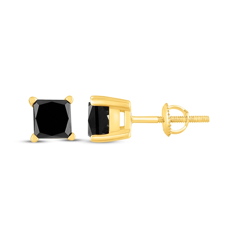 Princess-Cut Black Diamond Solitaire Stud Earrings 1-1/2 ct tw 10K Yellow Gold (I3)