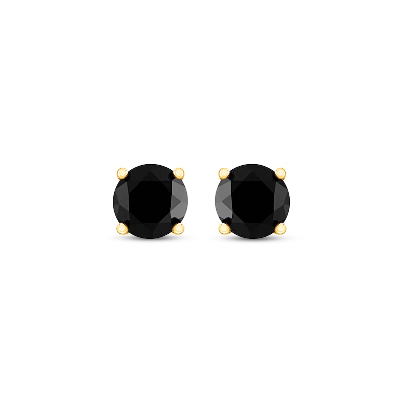 Main Image 2 of Round-Cut Black Diamond Solitaire Stud Earrings 1-1/2 ct tw 10K Yellow Gold (I3)