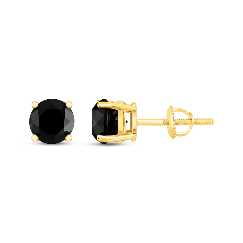 Main Image 3 of Round-Cut Black Diamond Solitaire Stud Earrings 1-1/2 ct tw 10K Yellow Gold (I3)