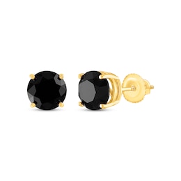 Round-Cut Black Diamond Solitaire Stud Earrings 4 ct tw 10K Yellow Gold (I3)