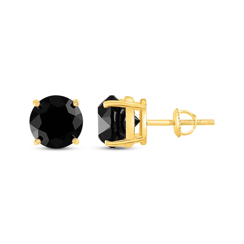 Round-Cut Black Diamond Solitaire Stud Earrings 4 ct tw 10K Yellow Gold (I3)
