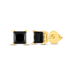 Princess-Cut Black Diamond Solitaire Stud Earrings 1 ct tw 10K Yellow Gold (I3)