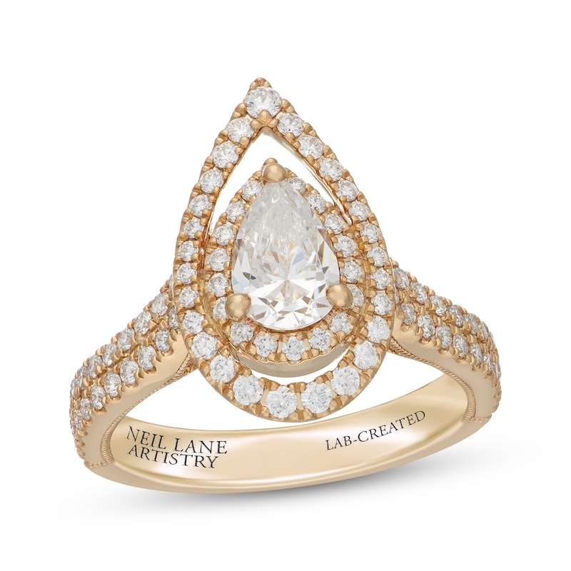 Main Image 1 of Neil Lane Artistry Pear-Shaped Lab-Grown Diamond Open Halo Engagement Ring 1-1/2 ct tw 14K Yellow Gold