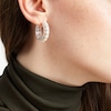 Thumbnail Image 3 of Cultured Pearl & White Lab-Created Sapphire Hoop Earrings Sterling Silver