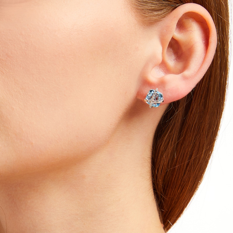 Cushion-Cut Sky Blue Topaz & White Lab-Created Sapphire Crisscross Stud Earrings Sterling Silver