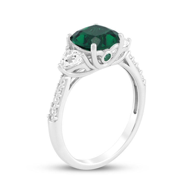 Main Image 2 of Cushion-Cut Lab-Created Emerald & White Lab-Created Sapphire Ring Sterling Silver