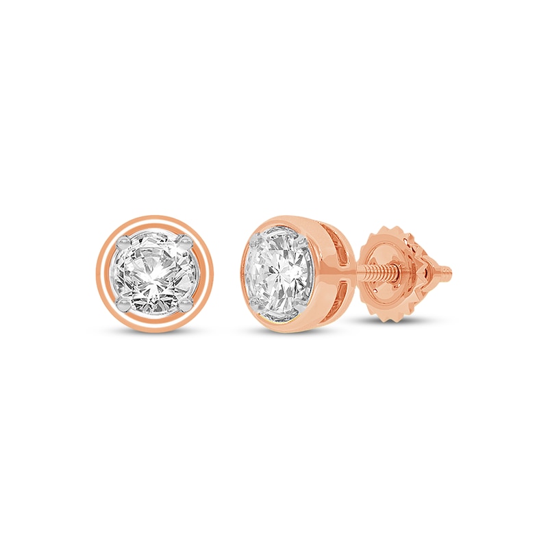 Main Image 1 of Round-Cut Diamond Solitaire Stud Earrings 1/4 ct tw 14K Rose Gold (I/I2)