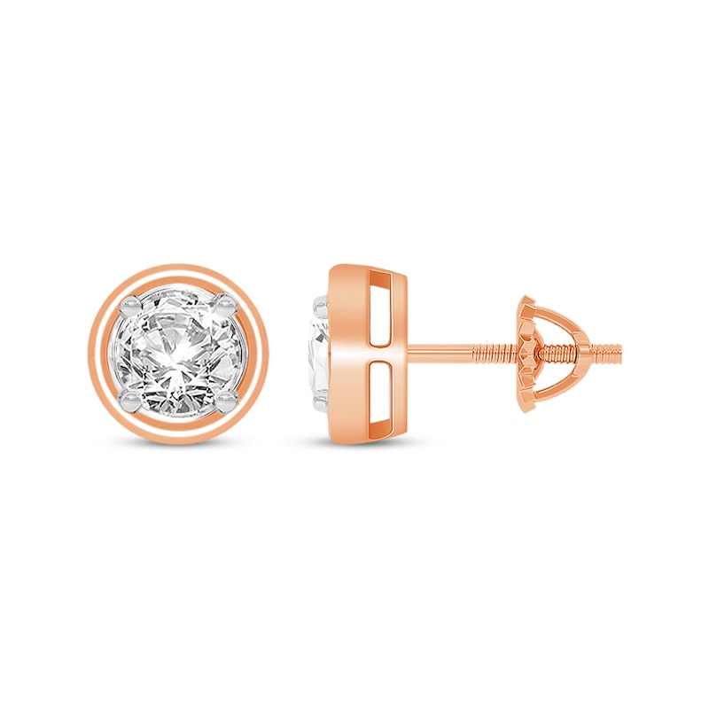 Main Image 3 of Round-Cut Diamond Solitaire Stud Earrings 1/2 ct tw 14K Rose Gold (I/I2)