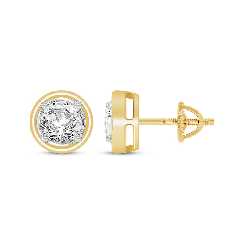 Main Image 3 of Round-Cut Diamond Solitaire Stud Earrings 1 ct tw 14K Yellow Gold (I/I2)