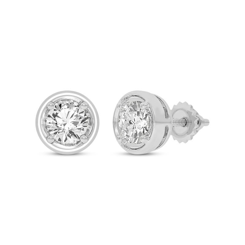 Main Image 1 of Round-Cut Diamond Solitaire Stud Earrings 1 ct tw 14K White Gold (I/I2)