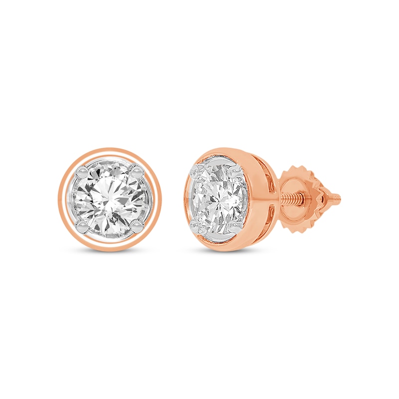 Main Image 1 of Round-Cut Diamond Solitaire Stud Earrings 1 ct tw 14K Rose Gold (I/I2)