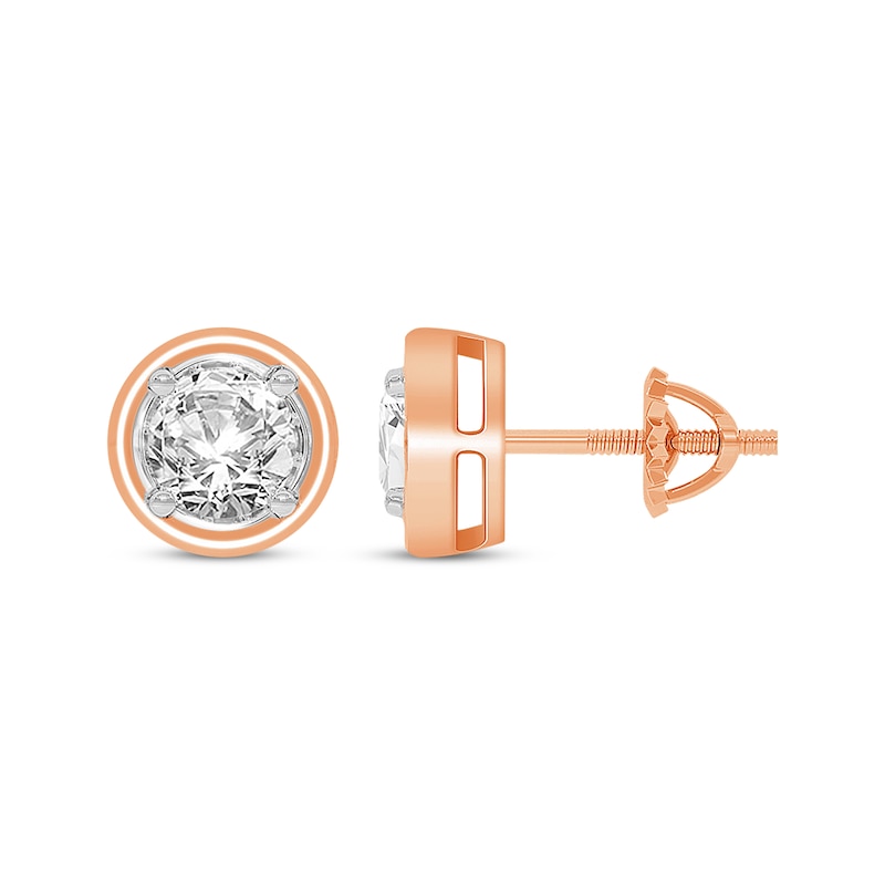 Main Image 3 of Round-Cut Diamond Solitaire Stud Earrings 1 ct tw 14K Rose Gold (I/I2)