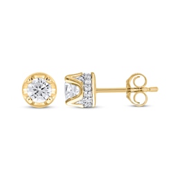 Round-Cut Diamond Solitaire Hidden Halo Stud Earrings 1/2 ct tw 10K Yellow Gold (I/I3)